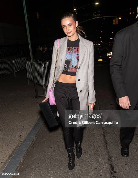 Model Taylor Marie Hill is seen leaving the FENTY PUMA by Rihanna Spring/Summer 2018 Collection at Park Avenue Armory on September 10, 2017 in New...
