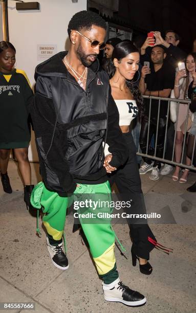 Rapper Big Sean and singer Jhene Aiko and are seen arriving the FENTY PUMA by Rihanna Spring/Summer 2018 Collection at Park Avenue Armory on...