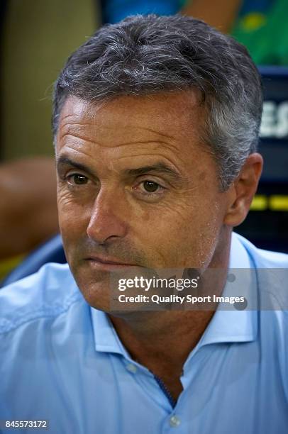 Villarreal CF manager, Fran Escriba looks on prior the La Liga match between Villarreal CF and Real Betis at Estadio de la Ceramica on September 10,...