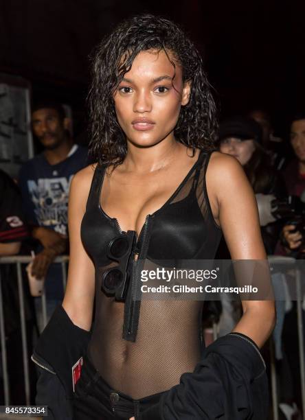 Model Lameka Fox is seen arriving the FENTY PUMA by Rihanna Spring/Summer 2018 Collection at Park Avenue Armory on September 10, 2017 in New York...
