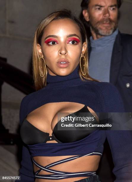 Singer-songwriter Tinashe is seen arriving the FENTY PUMA by Rihanna Spring/Summer 2018 Collection at Park Avenue Armory on September 10, 2017 in New...