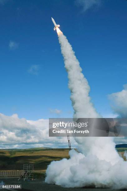 The Skybolt 2 Research Rocket is successfully launched from Otterburn in Northumberland on September 11, 2017 in Hexham, England. Standing at over 8...