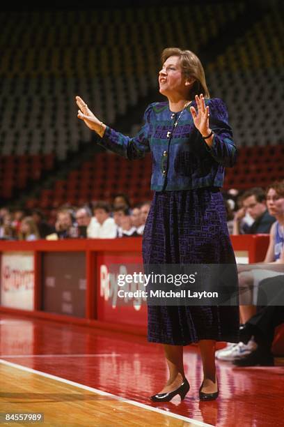 Sylvia Hatchell, head coach of the North Carolina Tar Heels, during a womens college basketball game against the Maryland Terrapins on January 1,...