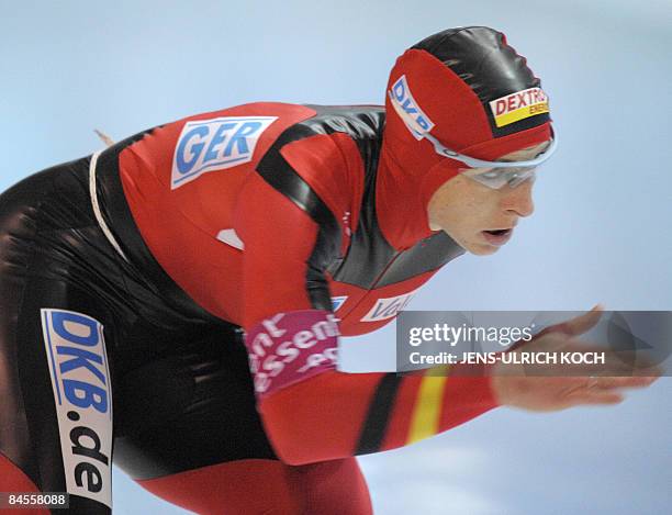 Germany's skater Anni Friesinger competes to win the woman 1500m race at the ISU Speed Skating World Cup on January 30, 2009 in the eastern German...