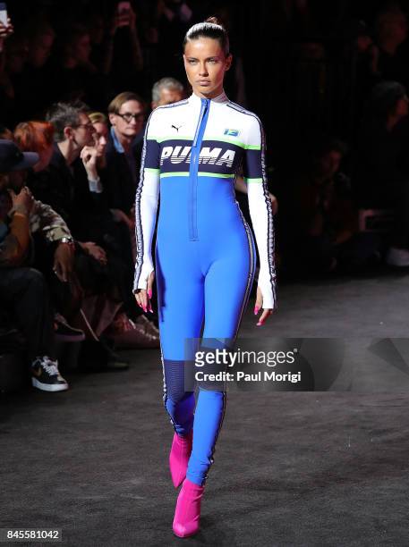 Model Adriana Lima walks the runway at the Fenty Puma by Rihanna show during New York Fashion Week at the 69th Regiment Armory on September 10, 2017...