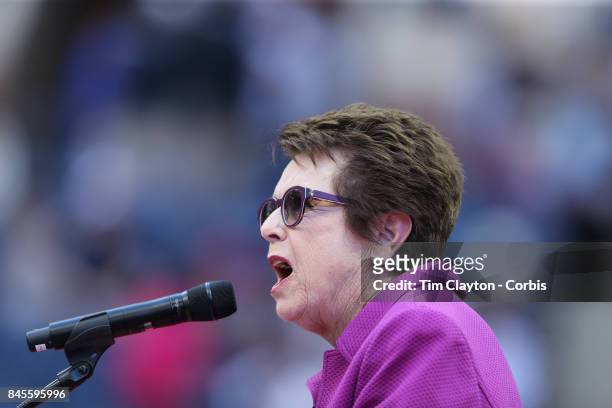 Open Tennis Tournament - DAY THIRTEEN. Billie Jean King at the Women's Final opening ceremony before the match between Sloane Stephens of the United...