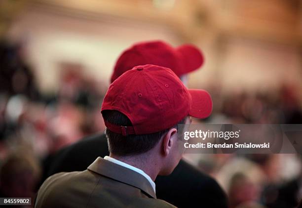 Asitant sergeant at arms where red hats while they listen to nominations for canidates to be Republican National Committee chairman during the RNC...