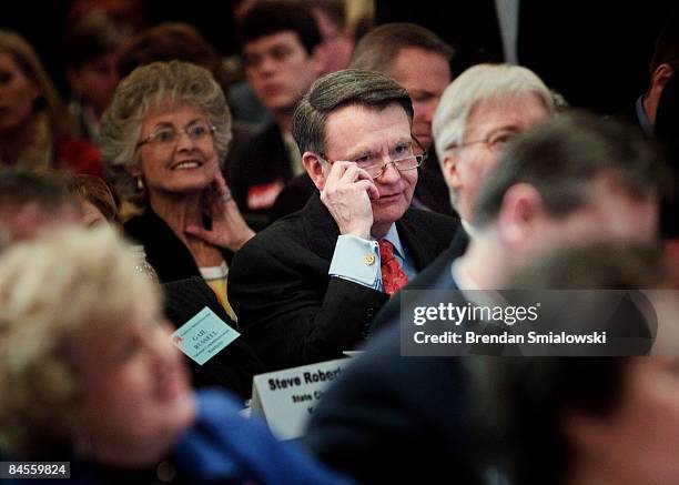 Curent Chairman Mike Duncan listens to nominations for canidates to be Republican National Committee chairman during the RNC winter meeting January...