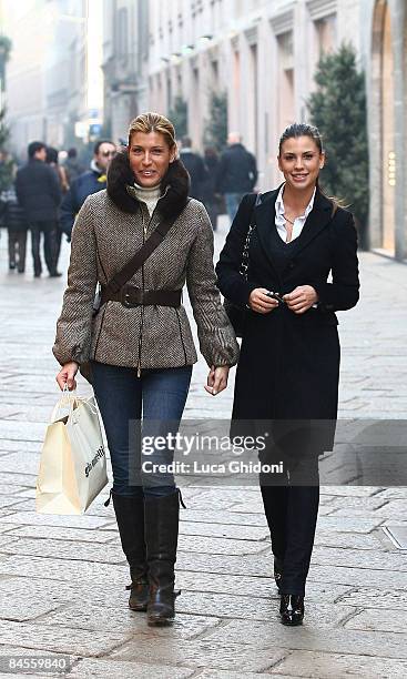 Claudia Galanti and Raffaella Zardo are seen shopping on January 30, 2009 in Milan, Italy.
