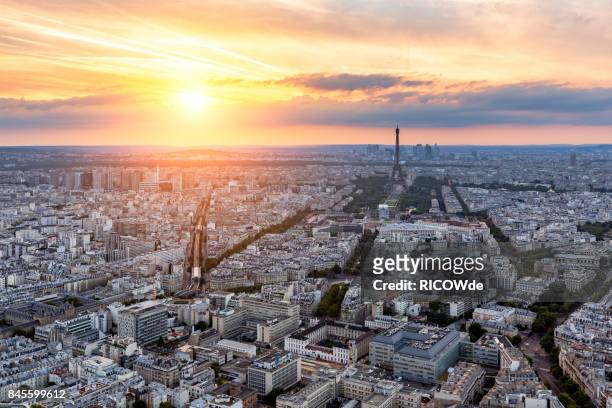 eiffel tower from montparnasse - paris skyline sunset stock pictures, royalty-free photos & images