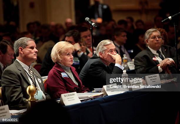 People listen to nominations for canidates to be Republican National Committee chairman during the RNC winter meeting January 30, 2009 in Washington,...