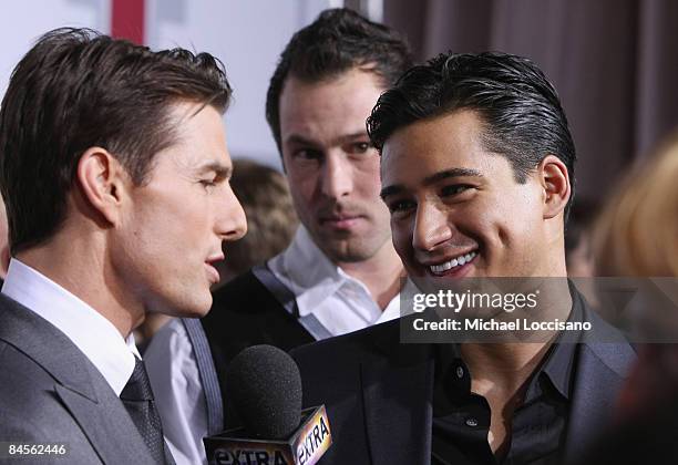 Actors Tom Cruise and Mario Lopez speak at the New York premiere of "Valkyrie" at Rose Hall, Time Warner Center on December 15, 2008 in New York City.