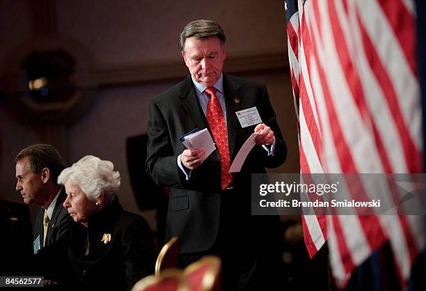Former Chairman Mike Duncan prepares to withdraw his candidacy for Chairman during the Republican National Committee's winter meeting January 30,...