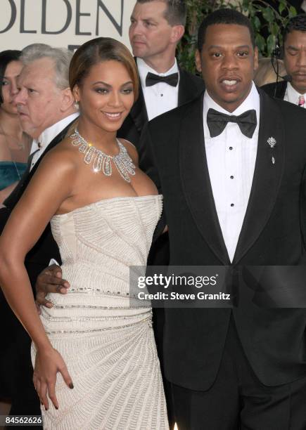 Beyonce and Jay Z arrives at The 66th Annual Golden Globe Awards at The Beverly Hilton Hotel on January 11, 2009 in Hollywood, California.