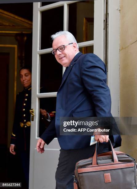 French inspector of the administration, Nicolas Clouet, arrives at the Hotel Matignon in Paris on September 11, 2017 for a meeting to discuss the...