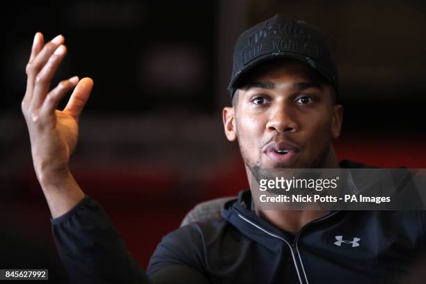 Anthony Joshua during the press conference at the Principality Stadium, Cardiff.