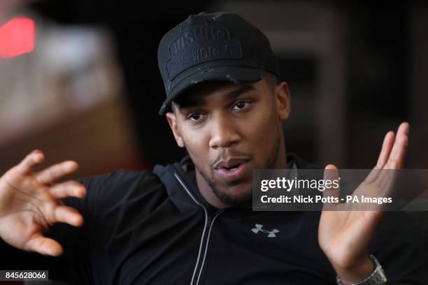 Anthony Joshua during the press conference at the Principality Stadium, Cardiff.