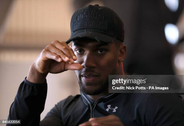 Anthony Joshua during the press conference at the Principality Stadium, Cardiff.