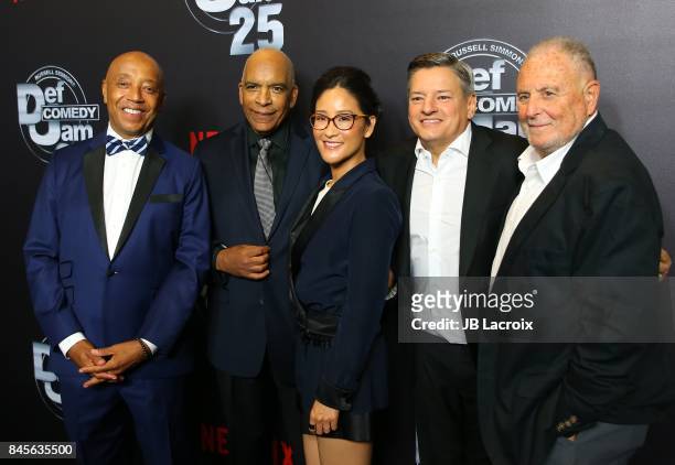 Russell Simmons, Tracy Morgan, Stan Lathan, Martin Lawrence, Sandy Wernick and Ted Sarandos attend Netflix Presents Russell Simmons 'Def Comdey Jam...