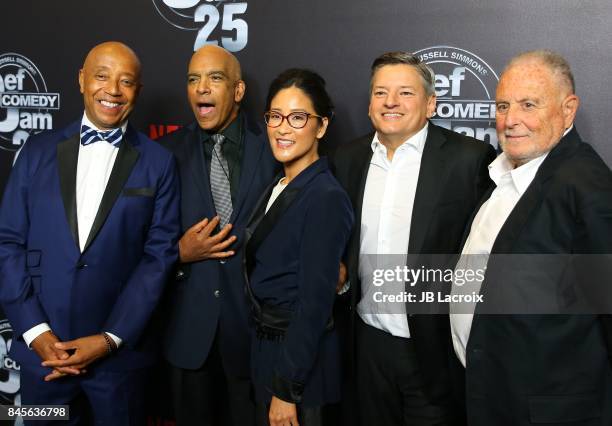 Russell Simmons, Tracy Morgan, Stan Lathan, Martin Lawrence, Sandy Wernick and Ted Sarandos attend Netflix Presents Russell Simmons 'Def Comdey Jam...