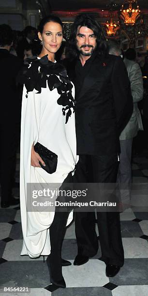 Former Miss France Linda Hardy and French Designer Stephane Rolland attend the Fashion Dinner for Aids at the Pavillon d'Armenonville on January 29,...