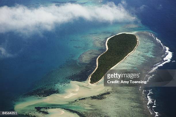 Aerial views of the Ha'apai island group on April 16, 2007 in Tonga. Tonga is one of the last surviving monarchies in the Pacific islands, however...