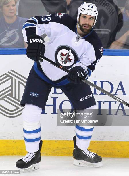 Jay Harrison of the Winnipeg Jets plays in the game against the Tampa Bay Lightning at Amalie Arena on March 14, 2015 in Tampa, Florida.