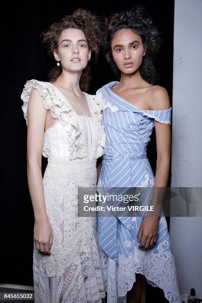 Model backstage at the Jonathan Simkhai Ready to Wear Spring/Summer 2018 fashion show during New York Fashion Week on September 9, 2017 in New York...