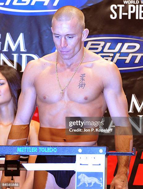 Fighter George St-Pierre is shown at the UFC 94 Weigh-In at the MGM Grand Hotel on January 30, 2009 in Las Vegas, Nevada.