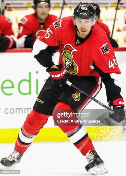 Patrick Wiercioch of the Ottawa Senators plays in the game against the Philadelphia Flyers at Canadian Tire Centre on March 15, 2015 in Ottawa,...