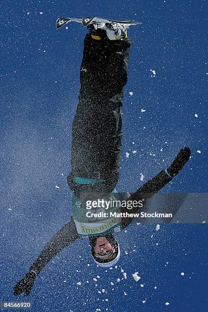 Sarah Ainsworth of Great Britain jumps during practice for qualifications for the aerials during the Visa Freestyle International, a FIS Freestyle...