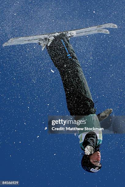 Emily Cook jumps during practice for qualifications for the aerials during the Visa Freestyle International, a FIS Freestyle World Cup event, at Deer...