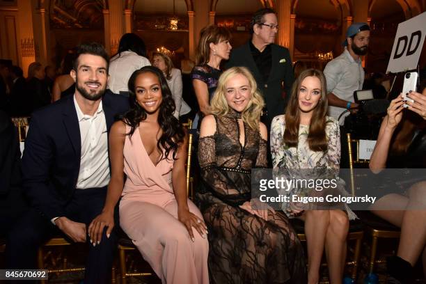 Bryan Abasolo, Rachel Lindsay, Rachel Bay Jones and Laura Osnes attend the Dennis Basso fashion show during New York Fashion Week: The Shows at The...