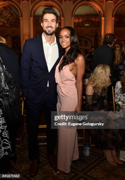 Rachel Lindsay and Bryan Abasolo attend the Dennis Basso fashion show during New York Fashion Week: The Shows at The Plaza Hotel on September 11,...