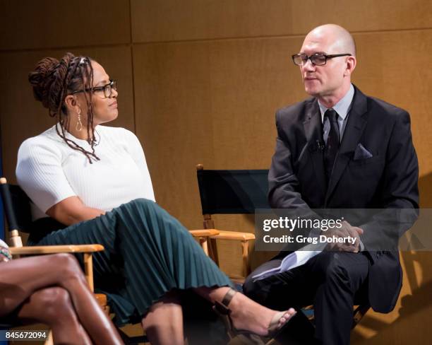 Creator/Executive Producer Ava DuVernay and Moderator Dominic Patten attend The Paley Center For Media's 11th Annual PaleyFest Fall TV Previews Los...