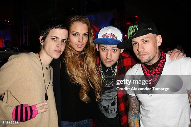 Samantha Ronson, Lindsay Lohan, Benji and Joel Madden attend ESPN the Magazine's NEXT Big Weekend 2009 Super Bowl Party on January 30, 2009 in Tampa,...