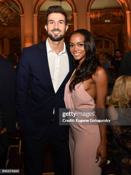 Rachel Lindsay and Bryan Abasolo attend the Dennis Basso fashion show during New York Fashion Week: The Shows at The Plaza Hotel on September 11,...