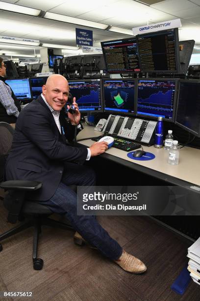 Baseball player Jim Leyritz participates in Annual Charity Day hosted by Cantor Fitzgerald, BGC and GFI at Cantor Fitzgerald on September 11, 2017 in...