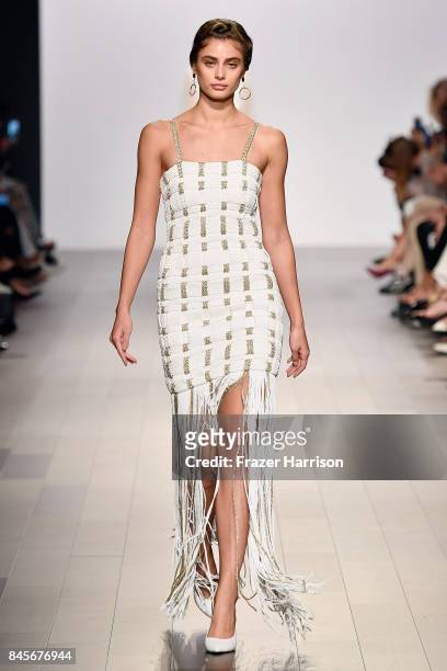 Model walks the runway for John Paul Ataker fashion show during New York Fashion Week: The Shows at Gallery 1, Skylight Clarkson Sq on September 11,...