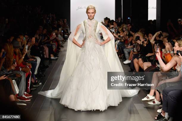 Model walks the runway for John Paul Ataker fashion show during New York Fashion Week: The Shows at Gallery 1, Skylight Clarkson Sq on September 11,...