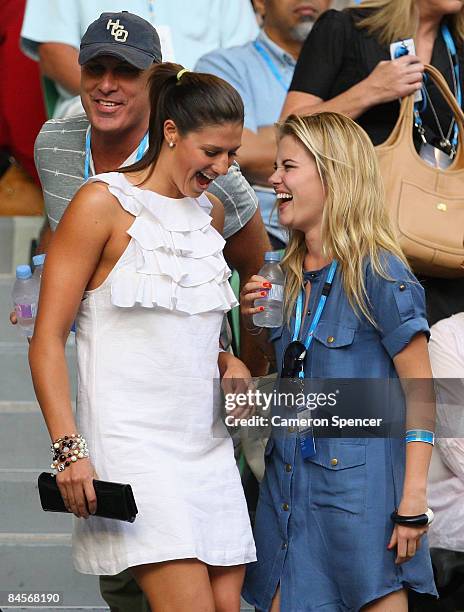 Actress Rachael Taylor and Australian Olympic gold medallist Stephanie Rice attend the women's final match between Serena Williams of the United...