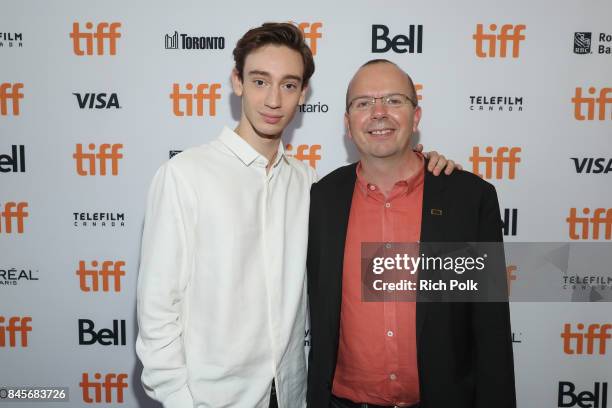 Rising Star Theodore Pellerin and founder and CEO of IMDb Col Needham attend The 2017 Rising Stars - Power Break Lunch At The 2017 Toronto...