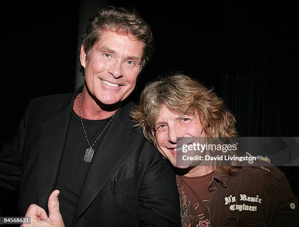 Actor David Hasselhoff and drummer and former member of Guns N' Roses Steven Adler attend the 2009 Pollstar Awards at the Nokia Theatre on January...