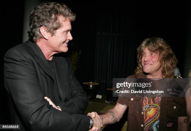 Actor David Hasselhoff and drummer and former member of Guns N' Roses Steven Adler attend the 2009 Pollstar Awards at the Nokia Theatre on January...