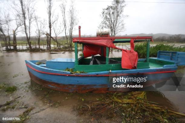 Damaged boat is seen in Punta Alegre, northern coast of Ciego de Avila province of Cuba after Hurricane Irma passed through the area on September 11,...