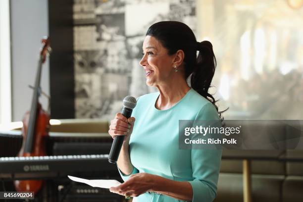 Rising Stars ambassador Shohreh Aghdashloo speaks on stage at The 2017 Rising Stars - Power Break Lunch At The 2017 Toronto International Film...