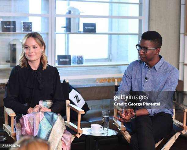 Director Brie Larson and actor Mamoudou Athie attend Nespresso coffee with creators of "Unicorn Store" on September 11, 2017 in Toronto, Canada.