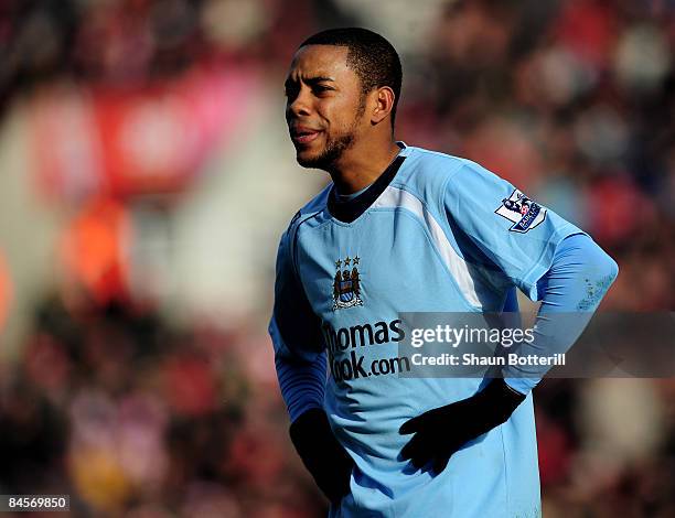 Robinho of Manchester City during the Barclays Premier League match between Stoke City and Manchester City at the Britannia Stadium on January 31,...