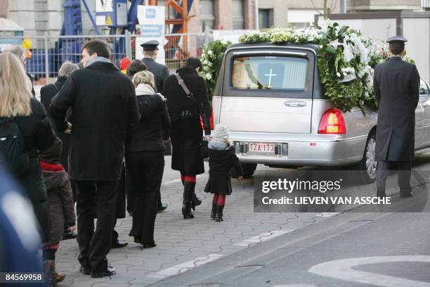 The mother, father and sister of baby Leon Garcia-Mannaert follow on January 31, 2009 the hearse with the coffin of their six-months-old during his...