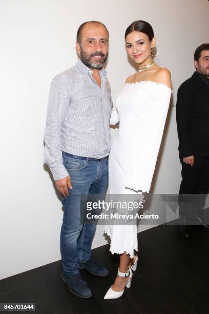 Numan Ataker and Victoria Justice attend the John Paul Ataker fashion show during New York Fashion Week: The Shows at Gallery 1, Skylight Clarkson Sq...
